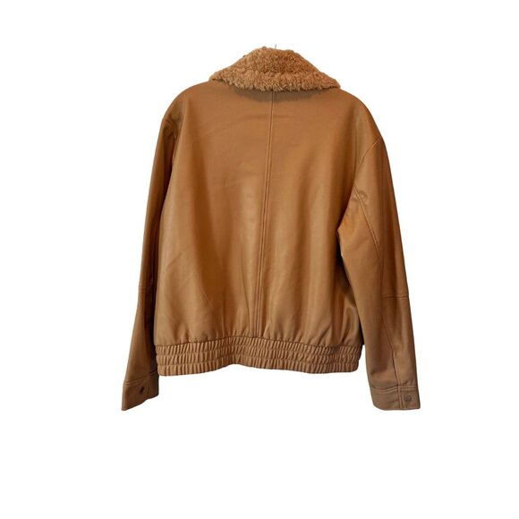 French Connection Size XL Vegan Leather Zipper Waistline  Jacket Sherpa Collar - Picture 3 of 12